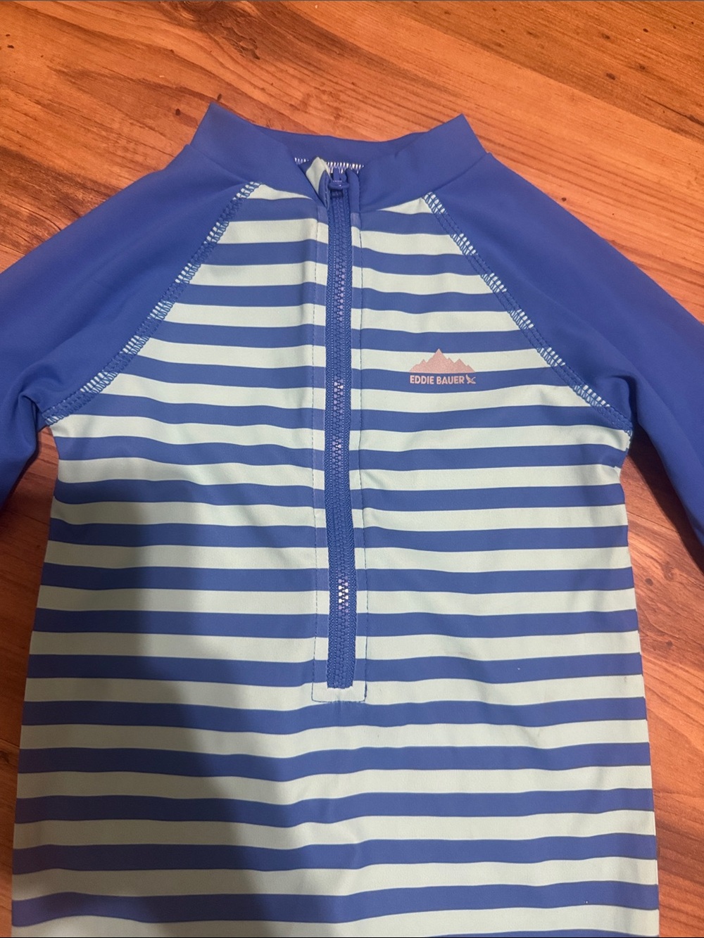 Eddie Bauer Blue and Light Blue Striped Long-Sleeve Rashguard